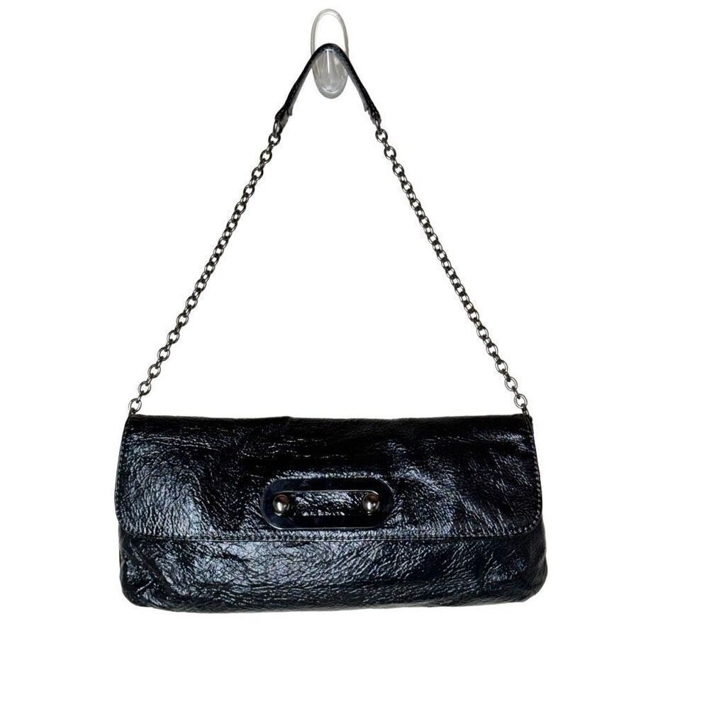 HOBO Alicia Black Patent Leather Bag Push Lock Metal Balls Chain Strap